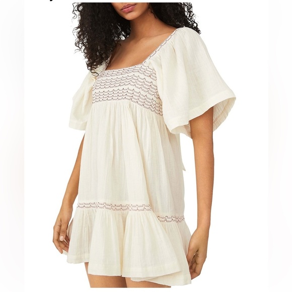 Free People Dresses & Skirts - FREE PEOPLE Easy to Love Smocked Trim Mini Dress in Ivory Size M